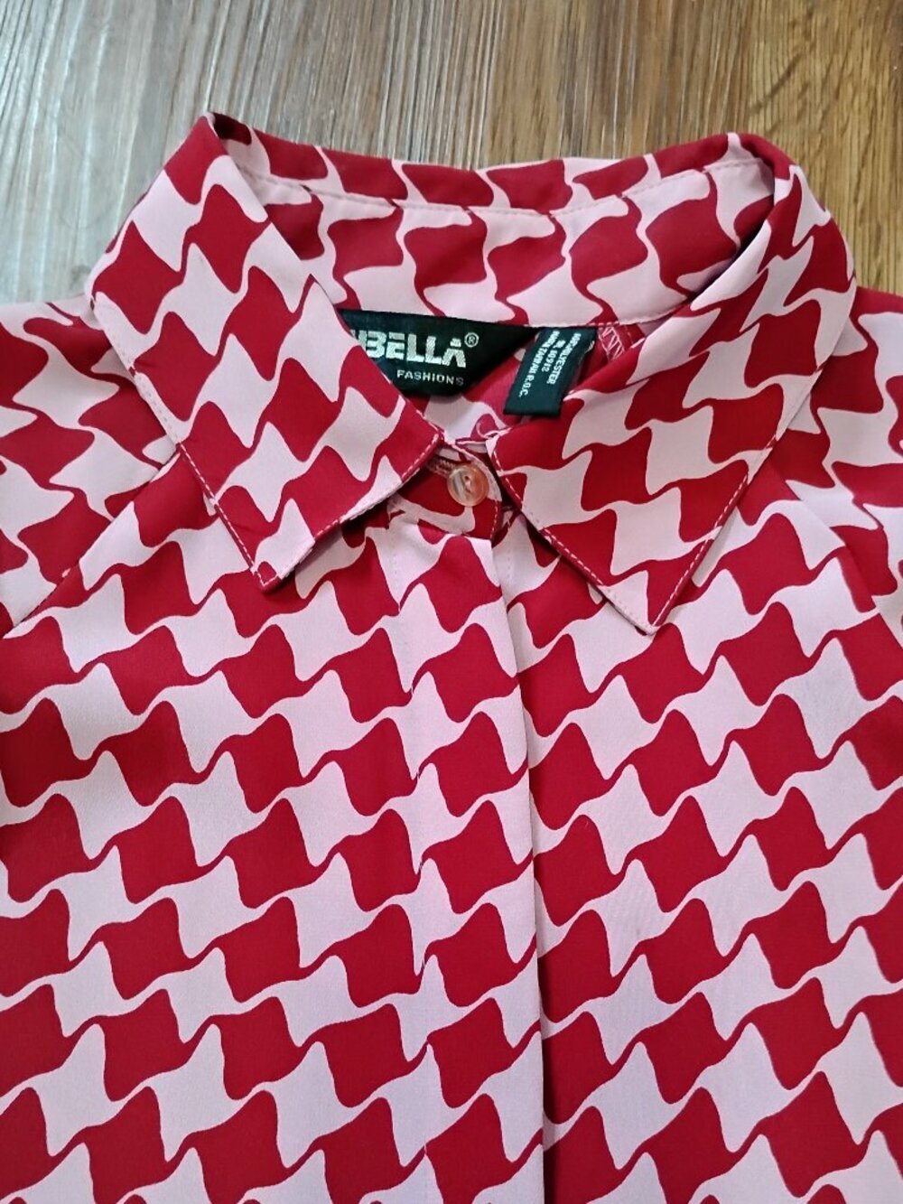 Vintage Loubella Houndstooth Tile Polyester Disco Shirt